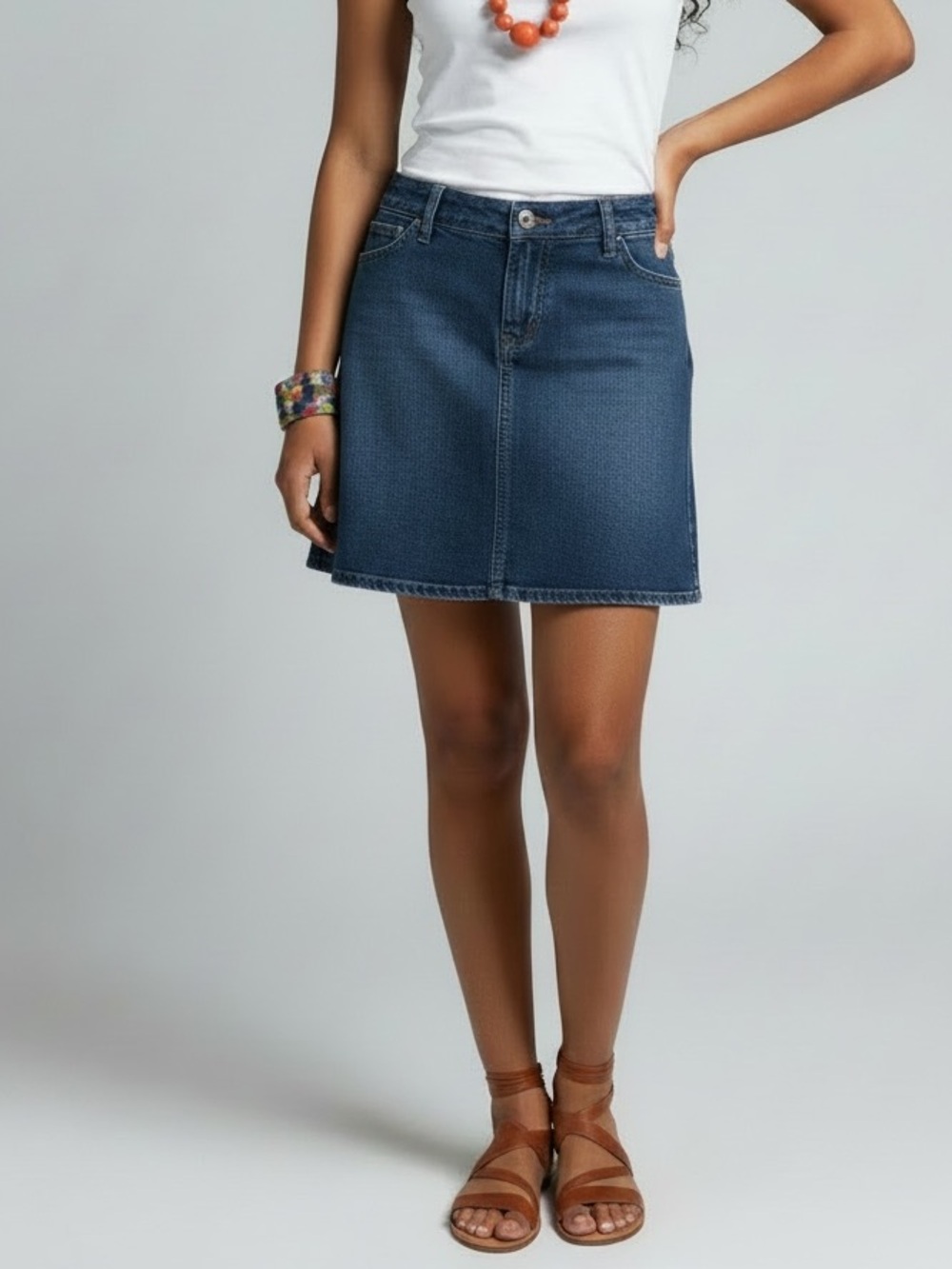 Vintage St. John’s Bay Stretch Dark Blue Cotton Blend Denim Skort, Size 14